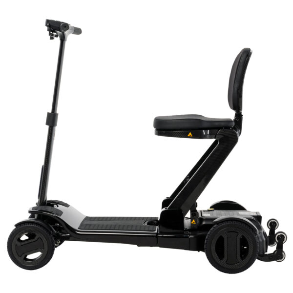 GoGo Carbon lightweight folding scooter featuring a sleek carbon fiber frame, designed for easy portability and compact storage, ideal for daily mobility needs.