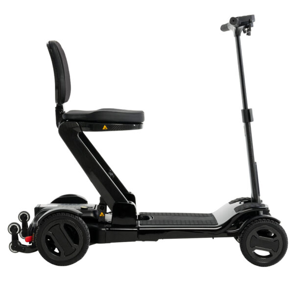 GoGo Carbon lightweight folding scooter featuring a sleek carbon fiber frame, designed for easy portability and compact storage, ideal for daily mobility needs.