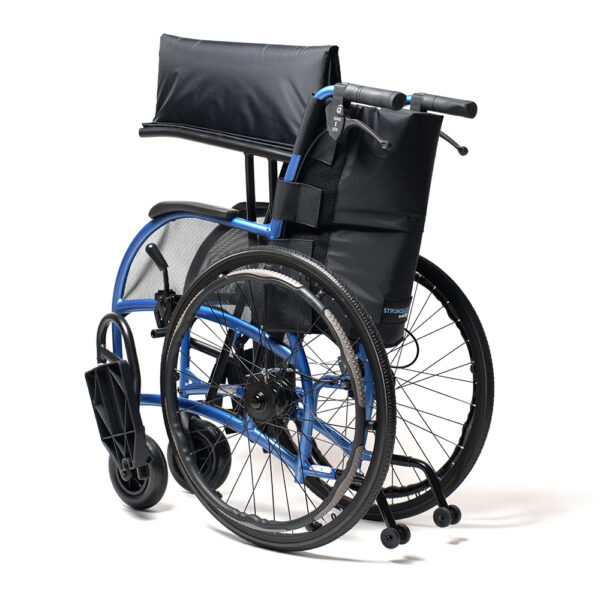 A heavy-duty wheelchair with ergonomic posture support, 24-inch rear wheels, reinforced frame, and an extra-wide seat, designed for durability and high weight capacity.