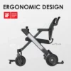 A lightweight, foldable electric wheelchair with dual 180W motors, 8-inch front wheels, 9-inch rear pneumatic wheels, and a sleek design for versatile indoor and outdoor use.