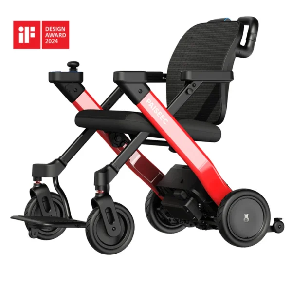 A lightweight, foldable electric wheelchair with dual 180W motors, 8-inch front wheels, 9-inch rear pneumatic wheels, and a sleek design for versatile indoor and outdoor use.