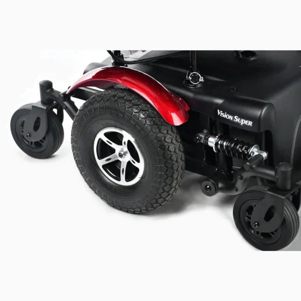 Vision Super Power Chair by Merits Health with mid-wheel drive design, ergonomic captain's seat, and rugged 12-inch tires.