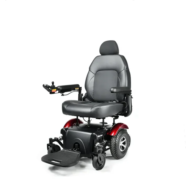 Vision Super Power Chair by Merits Health with mid-wheel drive design, ergonomic captain's seat, and rugged 12-inch tires.