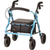 Nova Zoom 18 Rollator with 8-inch wheels, padded seat, adjustable handles, and a compact folding design, ideal for shorter users seeking reliable indoor and outdoor mobility.