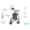 Nova Traveler 3-Wheel Walker with 8-inch wheels, adjustable handles, and built-in storage, designed for lightweight and agile indoor and outdoor mobility.