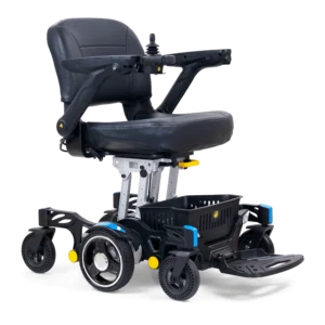 Buzzaround CarryOn mobility scooter in a compact, foldable design with a sleek, modern appearance, shown with its lightweight frame and convenient portability for easy travel.