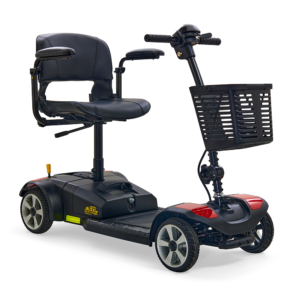 Buzzaround LT 4-Wheel Mobility Scooter with padded seat, four-wheel stability, and a lightweight design for smooth indoor and outdoor use.