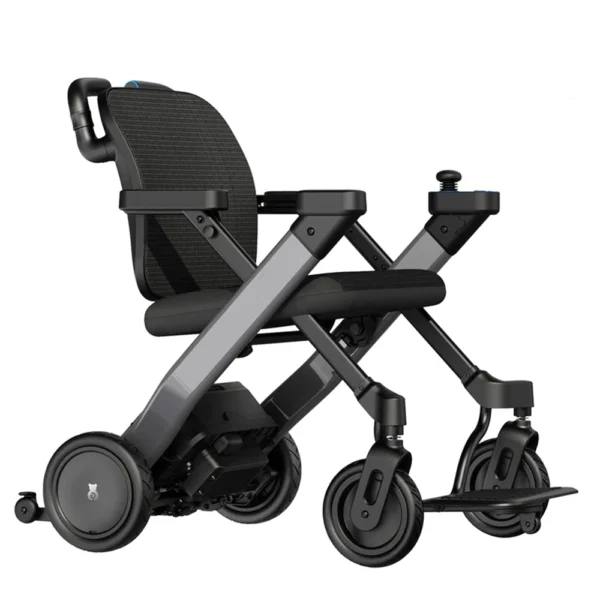 A lightweight, foldable electric wheelchair with dual 180W motors, 8-inch front wheels, 9-inch rear pneumatic wheels, and a sleek design for versatile indoor and outdoor use.