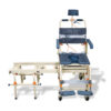 TubBuddy Tilt shower and commode chair with padded seat, adjustable footrests, corrosion-resistant aluminum frame, and tilt-in-space functionality for enhanced comfort.