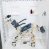 Roll-inBuddy Tilt shower and commode chair with padded seat, headrest, adjustable footrests, and corrosion-resistant frame, designed for enhanced safety and comfort.