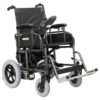 Travel-Ease Folding Power Chair with a sleek, foldable design, durable aluminum frame, and ergonomic seating. Shown with adjustable backrest, flip-up armrests, and foam-filled tires for versatile indoor and outdoor mobility.