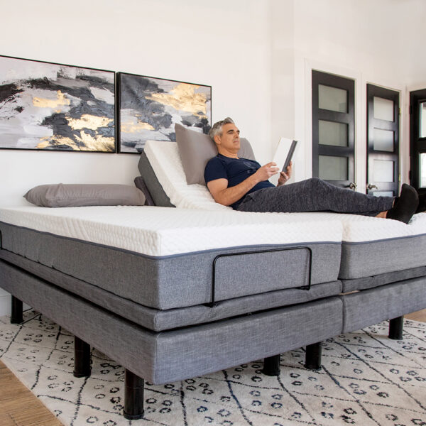 Golden Passport Hi-Low Adjustable Bed with customizable height and mattress options, shown with head and foot sections raised.