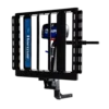 Harmar AL560 Automatic Universal Powerchair Lift mounted to a vehicle, transporting a powerchair with a padded hold-down arm for secure travel.
