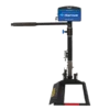 AL580-hotspot Harmar AL580 Power Wheelchair Lift securely mounted to a vehicle, transporting a mid-wheel drive powerchair with a padded hold-down bar.