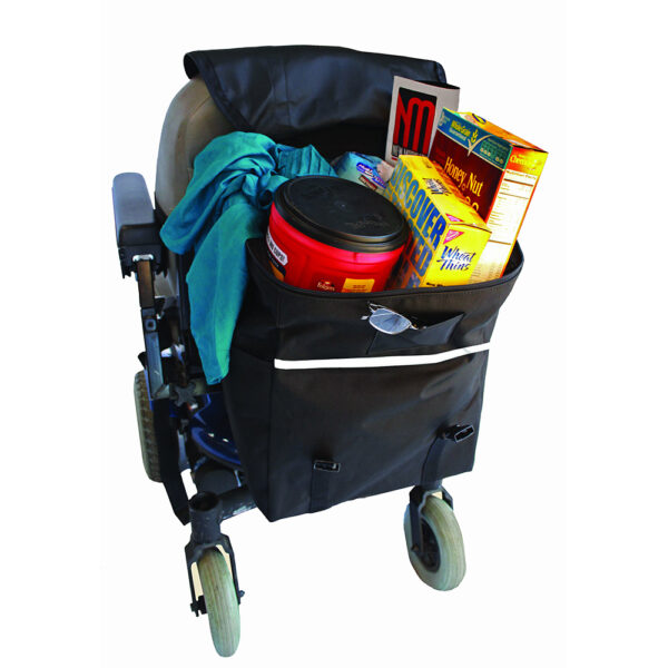 Monster Bag for scooters and wheelchairs, large storage solution made from water-resistant nylon with reflective strip for visibility