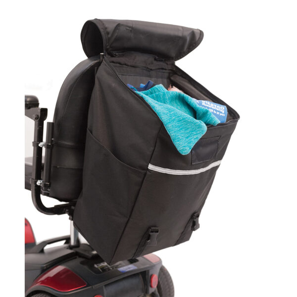 Monster Bag for scooters and wheelchairs, large storage solution made from water-resistant nylon with reflective strip for visibility