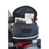 Deluxe Saddle Bag for scooters and wheelchairs with zippered and side pockets, made from weather-resistant nylon with reflective strip for visibility