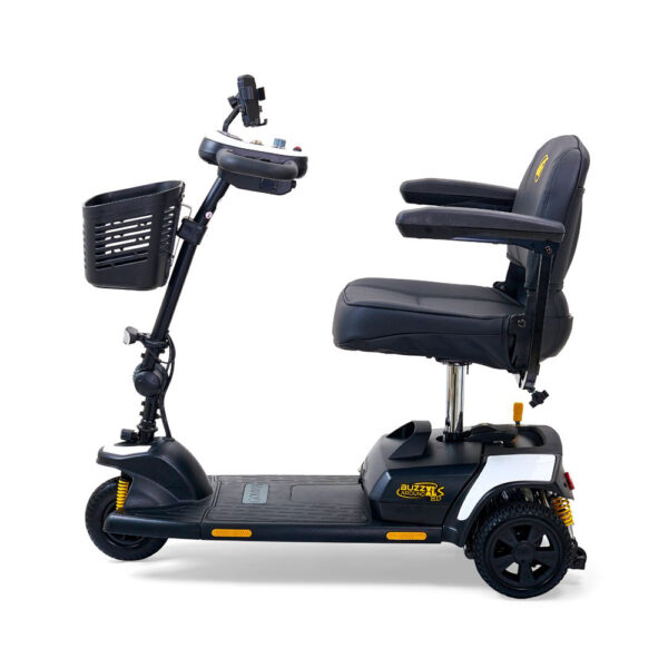 Buzzaround XLS-HD 3-Wheel Mobility Scooter featuring a padded stadium-style seat and compact, portable design.