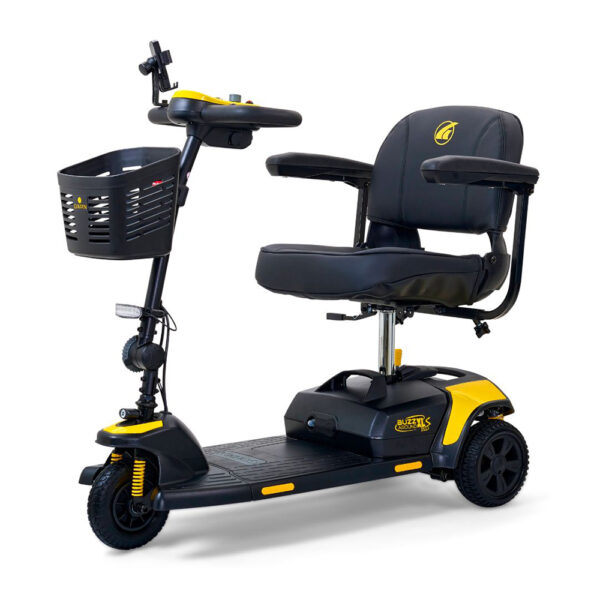 Buzzaround XLS-HD 3-Wheel Mobility Scooter featuring a padded stadium-style seat and compact, portable design.