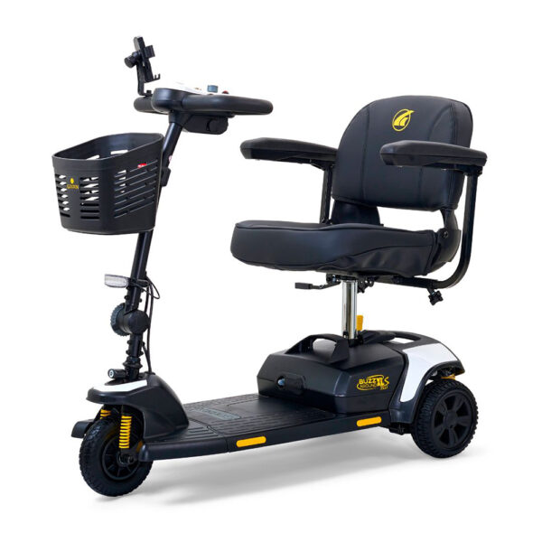 Buzzaround XLS-HD 3-Wheel Mobility Scooter featuring a padded stadium-style seat and compact, portable design.