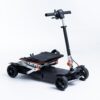 Feathe 27X Scooter 7 Feather 27X Scooter, ultra-lightweight at 27 lbs, folded compactly for travel, black with red accents, four-wheel design.