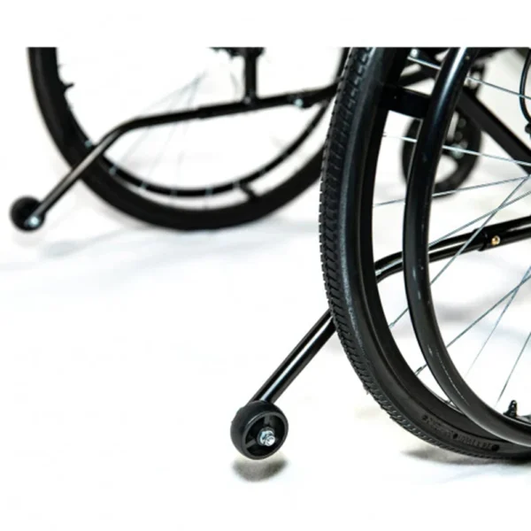 Feather Chair HD lightweight wheelchair in black, with a wide seat and quick-release wheels.