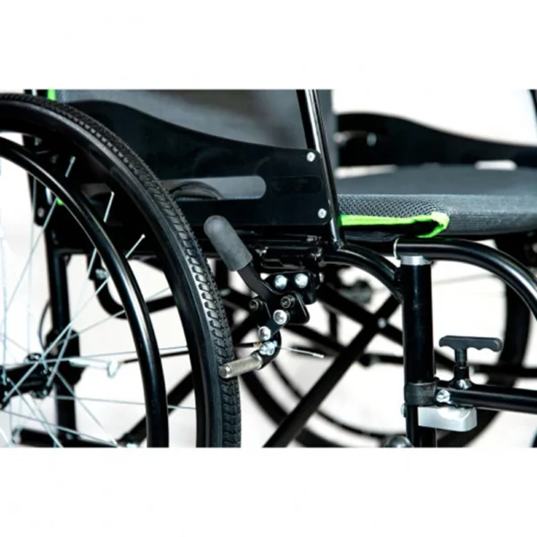 Feather Chair HD lightweight wheelchair in black, with a wide seat and quick-release wheels.