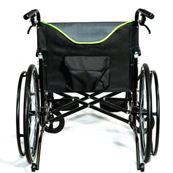 Feather Chair HD lightweight wheelchair in black, with a wide seat and quick-release wheels.