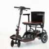 Feather Scooter in black with red trim, lightweight at 37 lbs, foldable design for easy transport and compact storage.