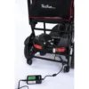 Feather Scooter in black with red trim, lightweight at 37 lbs, foldable design for easy transport and compact storage.