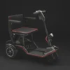 Feather Scooter in black with red trim, lightweight at 37 lbs, foldable design for easy transport and compact storage.