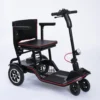 Feather Scooter in black with red trim, lightweight at 37 lbs, foldable design for easy transport and compact storage.