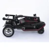 Feather Scooter in black with red trim, lightweight at 37 lbs, foldable design for easy transport and compact storage.