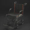 Feather Transport Chair in matte black, ultra-lightweight at 13 lbs, foldable design with padded armrests and flat-free wheels, ideal for indoor and outdoor use.
