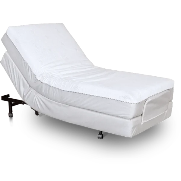 Flex-A-Bed Premier adjustable bed with customizable mattress options, shown with the head and foot sections raised for comfort.