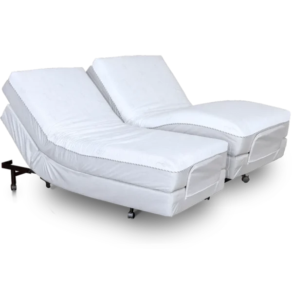 Flex-A-Bed Premier adjustable bed with customizable mattress options, shown with the head and foot sections raised for comfort.