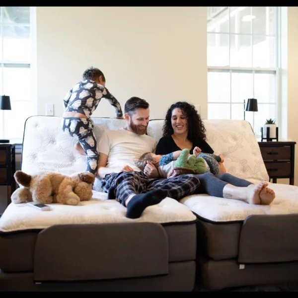 Flex-A-Bed Premier adjustable bed with customizable mattress options, shown with the head and foot sections raised for comfort.