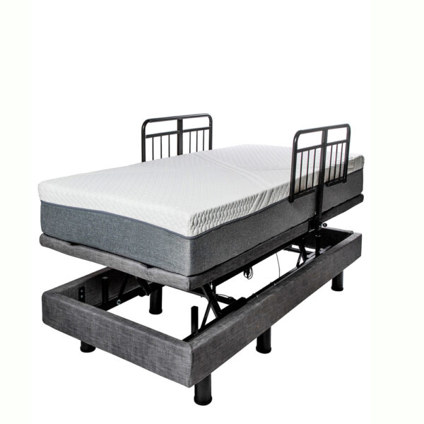 Golden Passport Hi-Low Adjustable Bed with customizable height and mattress options, shown with head and foot sections raised.