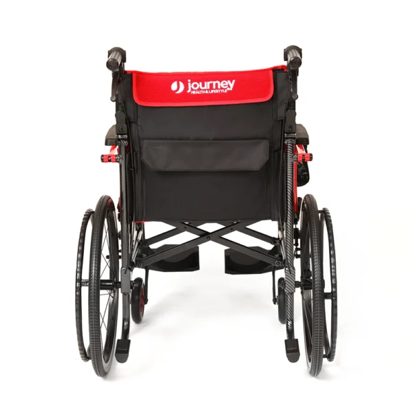 So Lite C2 Ultra Lightweight Wheelchair in black with red trim, showing its foldable magnesium frame and compact design.