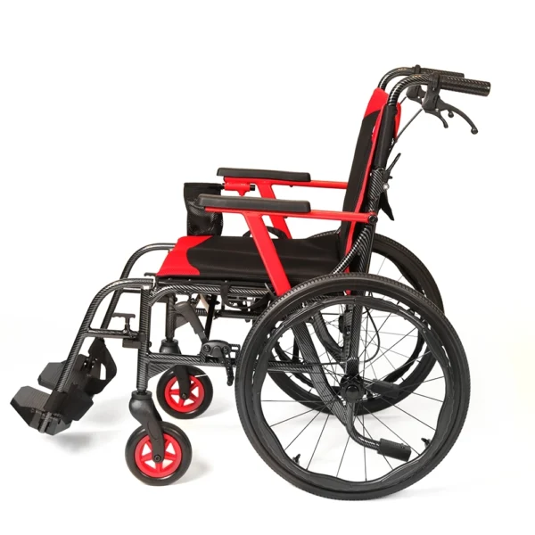 So Lite C2 Ultra Lightweight Wheelchair in black with red trim, showing its foldable magnesium frame and compact design.