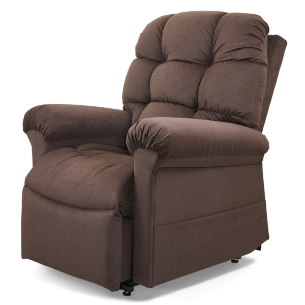 Cloud PR-515 MaxiComfort lift chair with Twilight technology, featuring a plush padded chaise, power-adjustable headrest, and full recline, shown in a stylish living room setting.