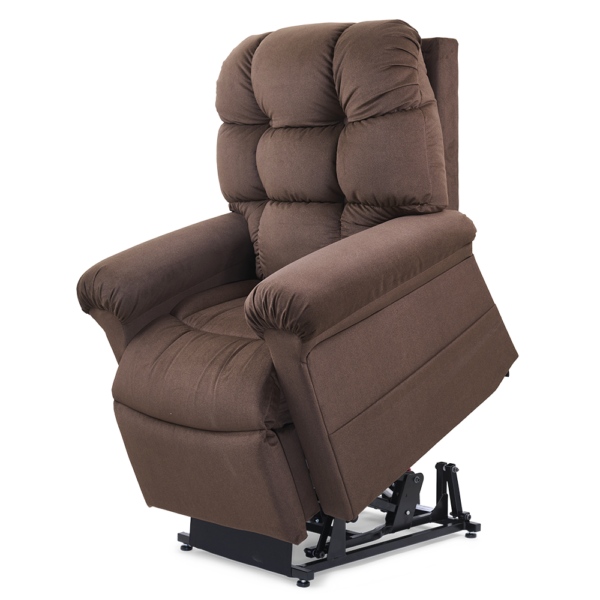 Cloud PR-515 MaxiComfort lift chair with Twilight technology, featuring a plush padded chaise, power-adjustable headrest, and full recline, shown in a stylish living room setting.