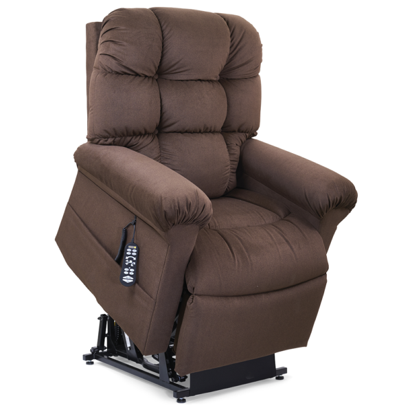 Cloud PR-515 MaxiComfort lift chair with Twilight technology, featuring a plush padded chaise, power-adjustable headrest, and full recline, shown in a stylish living room setting.