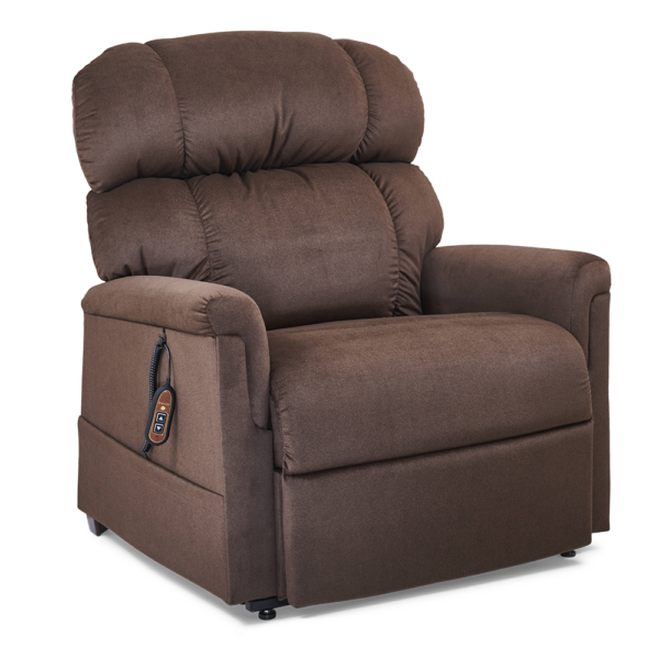 Comforter Series 3-Position Lift Chair with full reclining support and plush padding, shown in a soft fabric.
