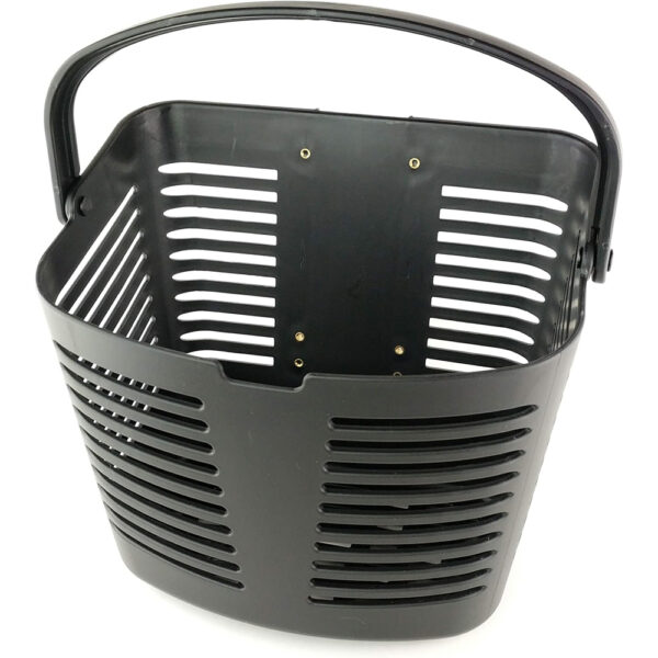 "Front basket for Pride Mobility scooters with easy-access storage, compatible with latest Pride models.