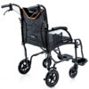 Feather Transport Chair in matte black, ultra-lightweight at 13 lbs, foldable design with padded armrests and flat-free wheels, ideal for indoor and outdoor use.