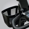"Front basket for Pride Mobility scooters with easy-access storage, compatible with latest Pride models.
