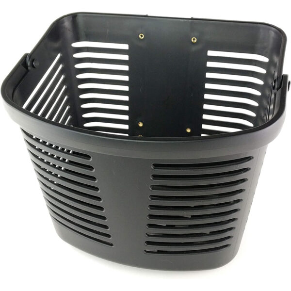 "Front basket for Pride Mobility scooters with easy-access storage, compatible with latest Pride models.