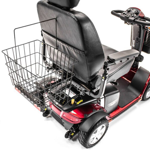 Rear basket for Pride Mobility scooters, designed for groceries and everyday storage, compatible with multiple Pride models.