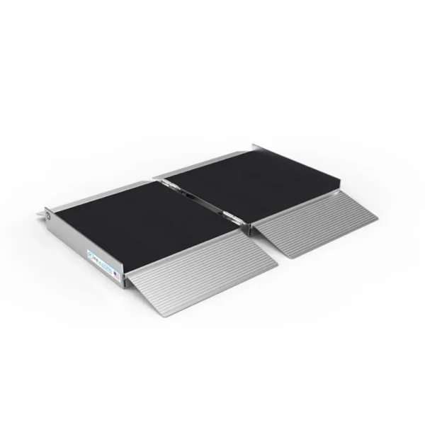 EZ-Access SUITCASE® Advantage Series Ramp folded in half, designed for quick setups and easy transport, providing secure wheelchair and scooter access.